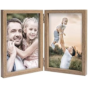 4×6 Picture Frames Double Hinged MDF Wood Grain with Glass Front Stand Vertical on Tabletop