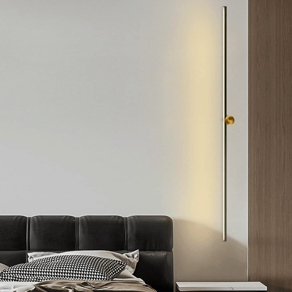 Lampada da parete nera a striscia lunga, applique da parete in metallo ultrasottile con mini faretto, applique moderna a LED, lampade da parete lineari da comodino, applique da parete con illuminazion