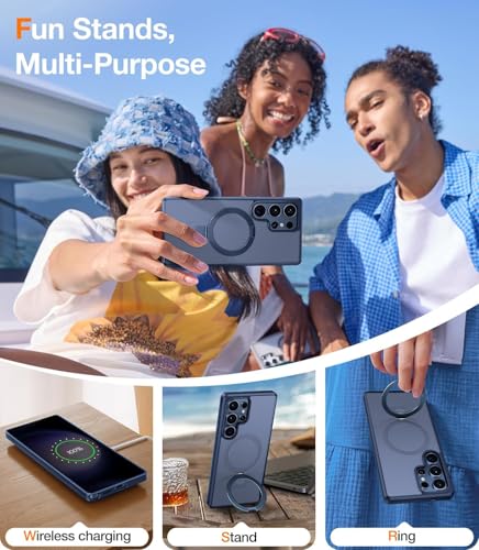 Image of DIZORO Polycarbonate Magnetic Ostand Ring Case Fit for Samsung Galaxy S25 Ultra Case Compatible with Wireless Charging,Military Grade Drop Tested,Translucent Hard Back Soft Edge (Blue.)