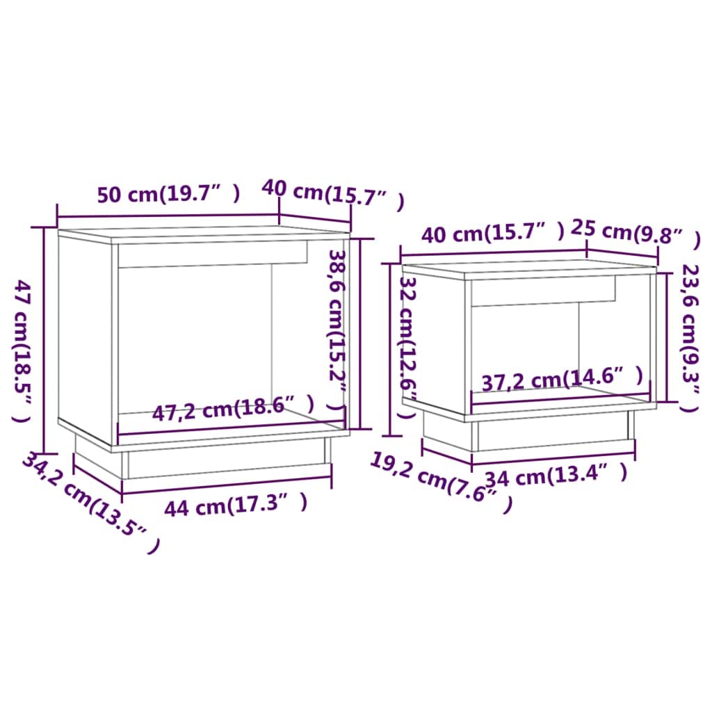 Set di 2 tavolini in pino massiccio, 50 x 40 x 47 cm e 40 x 25 x 32 cm, grigio, salvaspazio, moderno accessorio per la casa, per soggiorno, camera da letto, balcone
