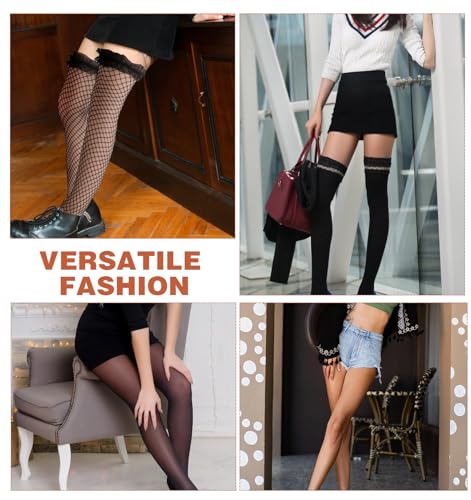 Image of Fishnet Thigh Highs, Black Fishnet Stockings for Women Thigh High, over the Knee Tights - One Size Fits Heights 5'9 inch to 6'9 inch (150-175 cm), Black