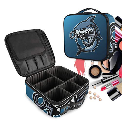Preisvergleich Produktbild Cartoon Wütenden Seehai Make up Taschen Reißverschluss Kulturbeutel Waschtasche Kosmetiktasche Organizer mit verstellbaren Trennern für Mädchen Frauen Damen