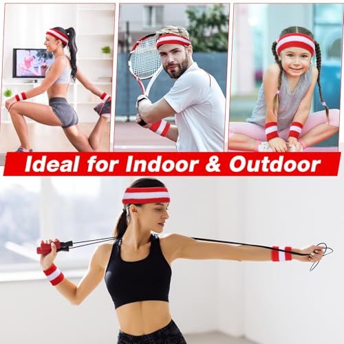 Image of Eurzom 36 Pcs Neon Sports Sweatbands Set Include 12 Striped Sweat Absorbing Headbands 24 Wristbands Athletic for Men Women Basketball Tennis Running Glow Party