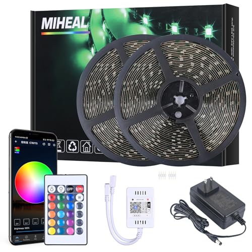 MIHEAL Led Light Strip, WiFi Wireless Smart Phone Controlled 65.6ft IP65Waterproof Strip Light Kit Black PCB 5050 LED Lights,Working with Android and iOS System,IFTTT