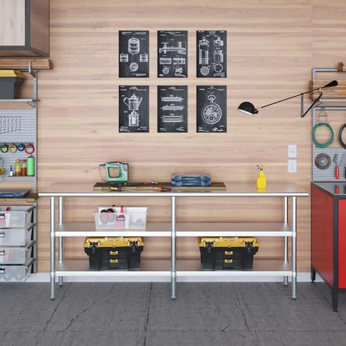 Image of AmGood Stainless Steel Work Table with 2 Shelves | NSF | Metal Utility Table (84 inch Long x 18 inch Deep)