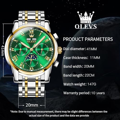 Image of OLEVS Mens Automatic Watch Mechanical Self Winding Luxury Business Dress Moon Phase Stainless Steel Calendar Wrist Watches for Men Waterproof Luminous