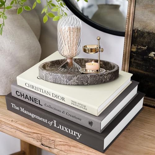 1DOT2 Aesthetic Decorative Books -Set of 3 Minimalist Linen Hardcover Faux/Fake...