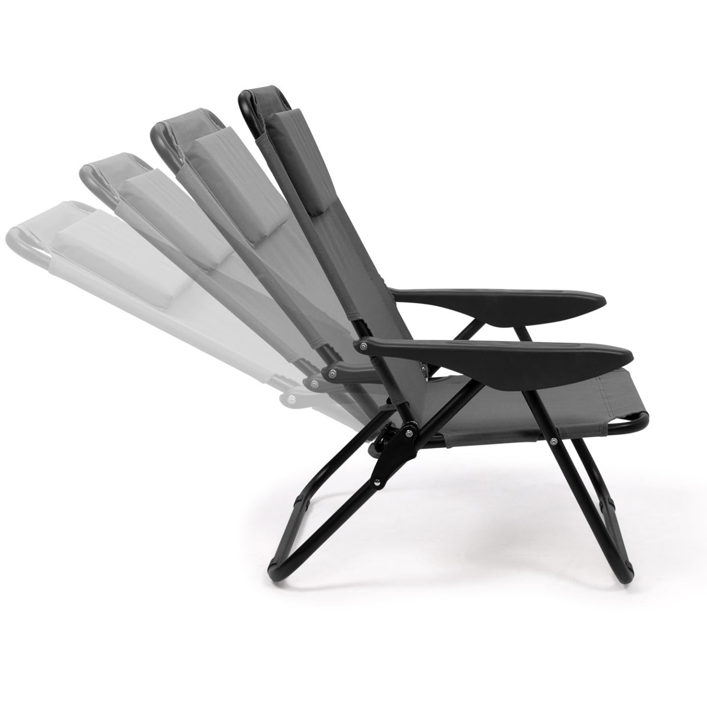 IDMarket – Juego de 2 sillas de playa plegables – Sillones de jardín reclinables mochila gris antracita y lona gris