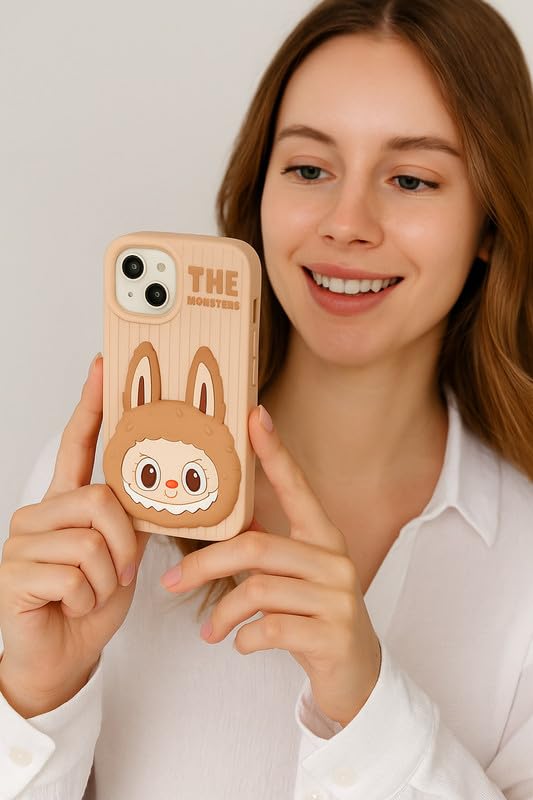 Image of COVERLY for iPhone 15 Pro Max 3D The Monster Mirror Cartoon Stand Case,Premium Silicone Full Protective Cute Bear Love Phone Holder Makeup Mirror Kawaii Aesthetic Cover for Apple iPhone 15 Pro Max