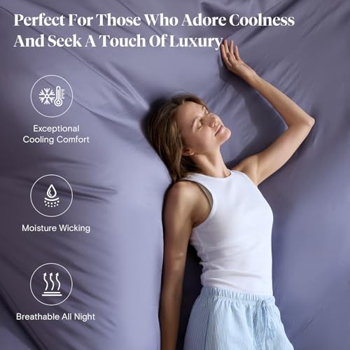 Image of LuxClub King Size Sheets Set, 100% Rayon Derived from Bamboo Cooling Sheets, Breathable & Soft Deep Pocket Up to 16 inch, Hotel Luxury Silky Sheets King Size, Light Grey