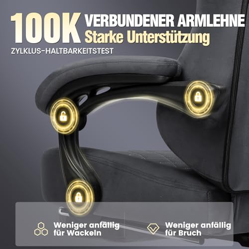 Sedia da gaming, in tessuto, ergonomica, per ufficio, in PC, portata 150 kg, regolabile e girevole, con cuscino a molla e poggiapiedi, grigio - Sedia gaming - Immagine 7