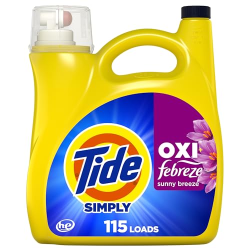 Tide Simply Oxi Boost + Febreze Odor Defense, 162 fl oz, 115 Loads, Tough on Stains and Odors, Febreze Sunny Breeze Scent