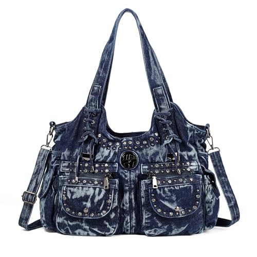 Image of Designer Denim Handbags for Women Hobo Tote Bag Crossbody Denim Purses Blue Jean Shoulder Bag
