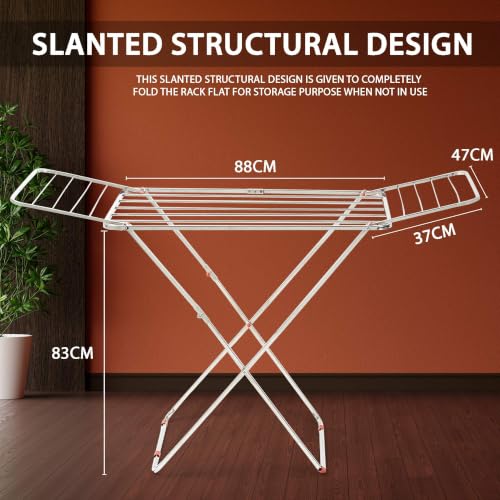 Image of H Houseware Stainless Steel Foldable Clothes Drying Stand (162 x 47 x 83 cm) | Heavy Duty Rust Resistant Laundry Drying Rack | Portable Indoor Outdoor Drying Stand | Space Saving Folding Rack