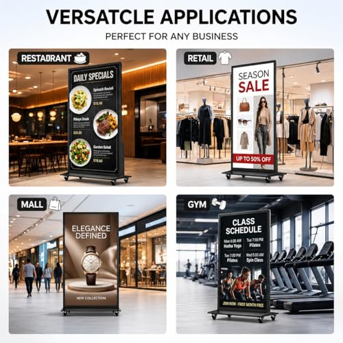 Image of 75 Inch Full Screen Digital Signage Display, 4K UHD Floor Standing Digital Poster Kiosk with Android System, WiFi, HDMI, USB Input, CMS Remote Management for Retail Stores, Hotels, Business
