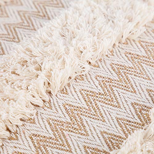 cygnus Boho Decorative Tufted Throw Pillow Covers Cotton Woven Modern Wave Geometric Textured Morocco Tribal Farmhouse Case for Couch Sofa 18x18 inch,Khaki and Cream - Image 6