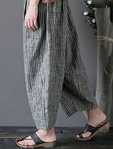 Laovanln Women's Linen Pants Summer Casual Loose Harem Pant Elastic Waist Wide Leg Baggy Trousers with Pockets2