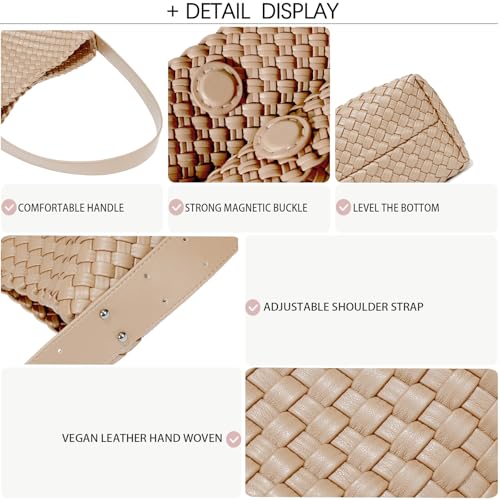 Image of Fashion Woven Tote Bag for Women, Female Hobo Bag, Beach Handbag Purse, Travel Shoulder Bag with Adjustable Strap (Apricot)