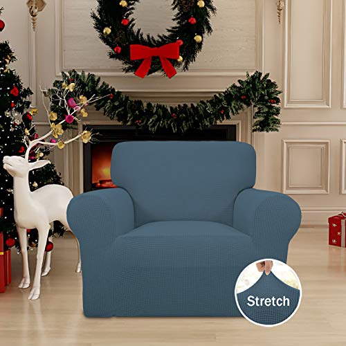 Image of Easy-Going Stretch Chair Sofa Slipcover 1-Piece Couch Sofa Cover Furniture Protector Soft with Elastic Bottom for Kids, Pet. Spandex Jacquard Fabric Small Checks (Chair, Bluestone)