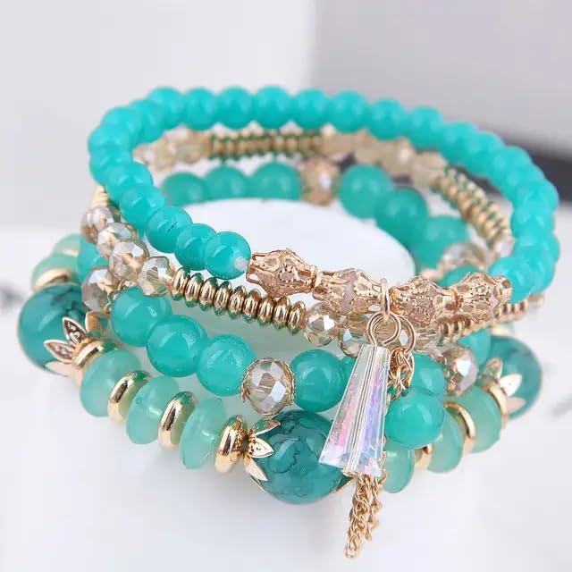 Image of ROYAL NEEDS Fashionable Beaded Multilayer Bracelets for girls and women's. Multicolor flexible crystal Bohemian Stackable Bracelets for women's