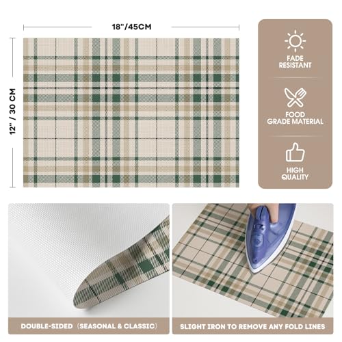 Artoid Mode Stripe Plaid Vinyl Placemats Set of 4, 12x18 Inch Washable Non-Slip Heat Resistant Plastic Place Mats for Party Dining Table, Olive Green by Artoid Mode - Used condition - Image 6