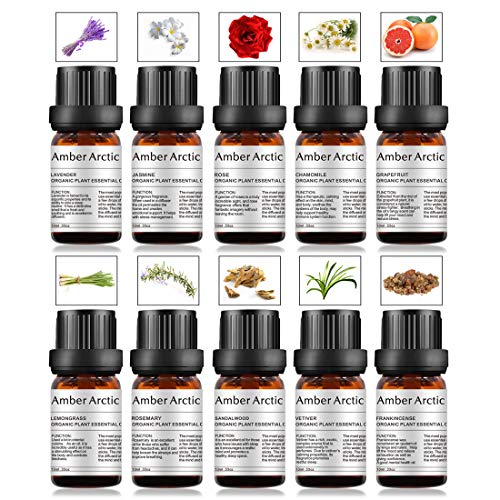 10 Aceites Esenciales Para Difusor (Rosa, Jazmín, Vetiver, Sándalo, Manzanilla, Limoncillo, Pomelo, Incienso, Lavanda, Romero) 100% de Aceite Puro 10mlx10