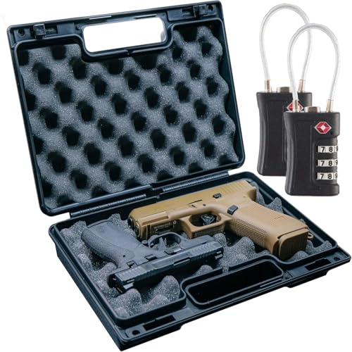 TACTICAL BOY Pistol Case TSA Approved – Hard Shell Lockable Gun Case for Handguns 9mm, 45 cal, Firearm Travel Case with Foam Padding - 11.5 x 8.5 x 3, Airline Safe with 2 TSA Locks Included
