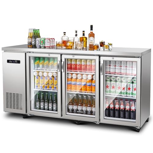 Image of BODEGACOOLER Commercial Back Bar Refrigerator with 3 Glass Door, 20.5 Cu.Ft Beverage Cooler for Beer, Soda, Wine with LED Display & SUS 304 Stainless Steel Exterior