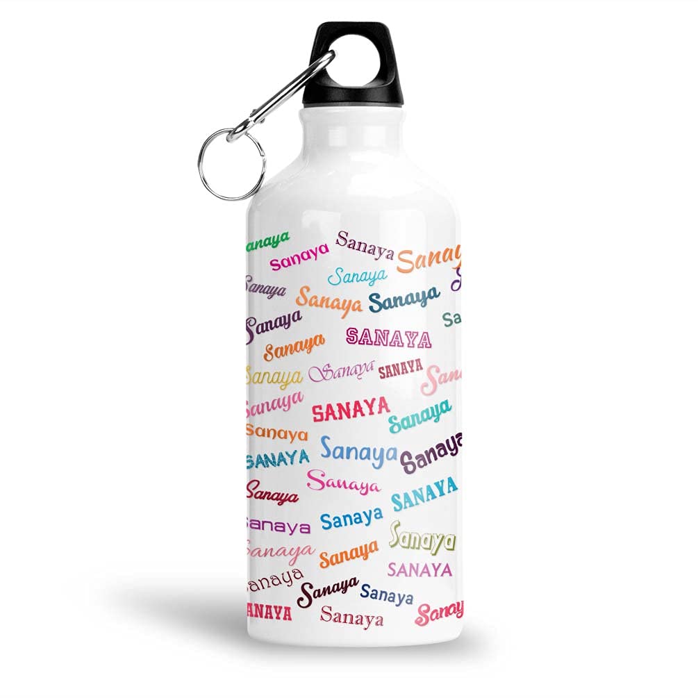 Customised Aluminium 600ml White Sipper Bottle/Water Bottle for Kids - Best Birthday Gift for Son, Daughter, Brother, Sister, Return Gift for kids - Color - White, Name - Sanaya