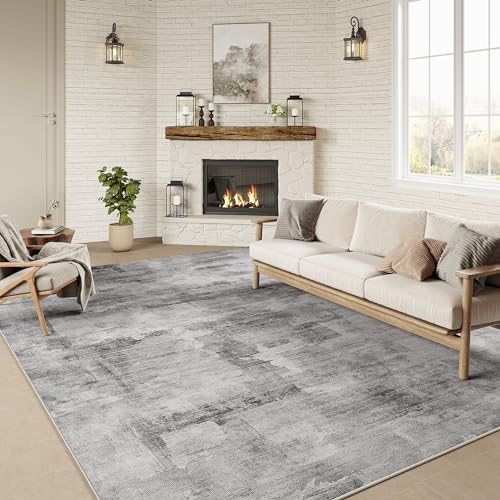 5×7 Washable Area Rug Grey Abstract Modern Living Room Bedroom Throw Rug Non Slip Soft Thin Simple Indoor Floor Carpet for Dining Room Office Entryway Kitchen Nursery Home Decor