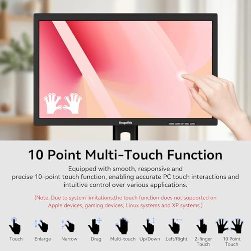Image of 21.5 Inch Touchscreen Monitor VA Panel FHD 1920x1080P, 3000:1 Contrast, 100% sRGB, Height /Pivot /Swivel /Tilt Adjustable PC Touch Screen Computer Display 75Hz, HDMI, VGA, Type-B, Built-in Speakers, VESA