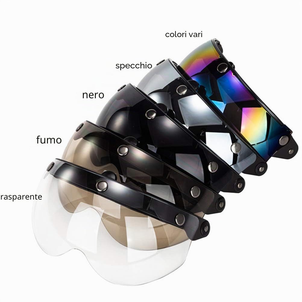 Wopohy Visiera Casco Universale a 3 Pulsanti Protezione Solare Antivento Casco Moto retrò Mezzo Volto Visiera per Casco Moto