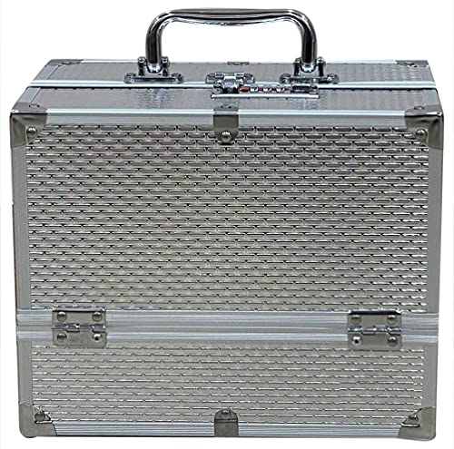 Image of Adson Professional Beauty Makeup Box Cosmetic Vanity Box /Case 25.5x17x20 cm 1 Count (Pack of 1) (Silver)