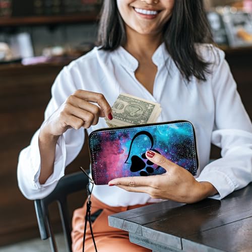 Image of Women's Wallets,Credit Card Holder Money Leather Long Wallet with Wristlet,Large Capacity with Zip-Around Phone Purse for Women Ladies Girls,Galaxy Love Paw