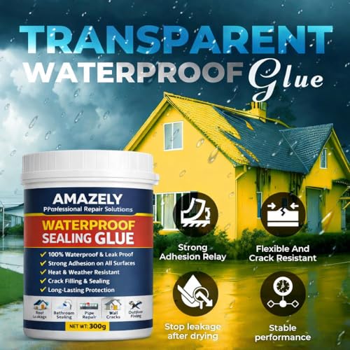 Image of Waterproof Glue for Leakage with Brush - Transparent Epoxy Resin Crack Seal Agent for Roof Wall Pipe Bathroom Tiles 300g (300 GM / 1 PACK)
