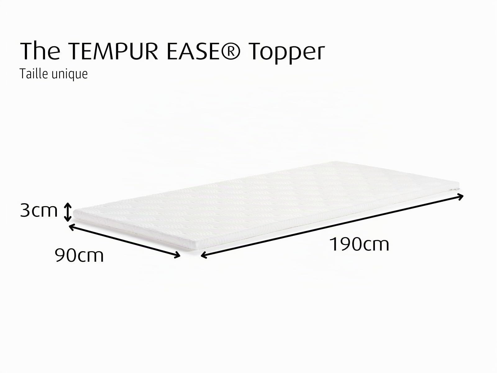 TEMPUR Ease Surmatelas Simple 90 x 190 cm, épaisseur 3 cm, Housse Lavable, Blanc