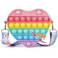 GORAYA Heart Pop it Bag for Girls and Kids, Fidget Shoulder Bag and sensory figet, Popit fidget handbag, Pop Fidget purse, Gift as poppet fidget toys for Kids, Birthday Xmas Gift & Special Occasions