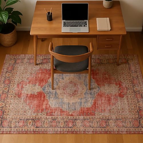 COTTY HOME Washable Non-Slip Backing 5x7 Oriental Area Rug for