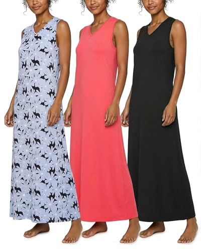 Image of Real Essentials 3 Pack: Women's Soft Tank Nightgown Sleeveless Nightshirt Sleep Dress (Available In Plus Size)