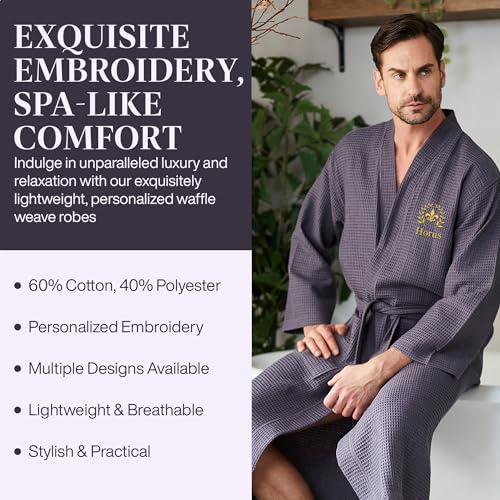Lotus Linen Men's Waffle Kimono Robe Cotton Absorbent Bathrobe Personalized Spa Style Custom Embroidery4