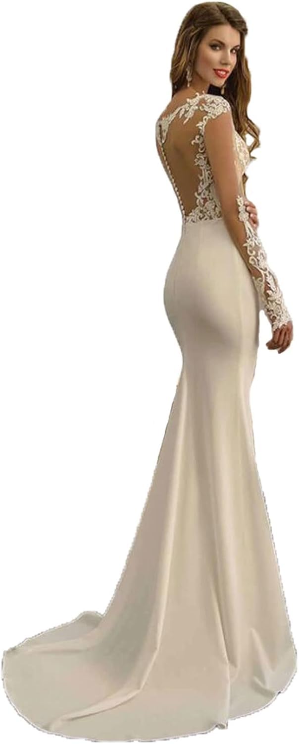 Robe de mariée manches longues en dentelle blanche résolvant l'inconfort