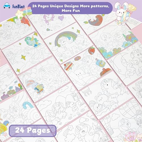Image of FunBlast Watercolor Painting Book Set - DIY Graffiti Coloring Note-Book with Watercolor Gouache Brush, Creative Cartoon Coloring Books, Dip Water to Paint Painting Set for Kids, Boys, Girls, Childrens (Unicorn)