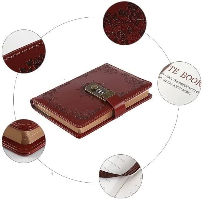 TAHALI Diario de Cuero A5 PU con Bloqueo, planificador, contraseña, Cuadernos Retro y Diarios, Agenda, Cuaderno de Notas for la Escuela, Suministros for Cuadernos