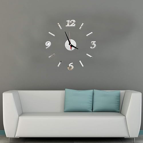Miniatura 3 de Amosfun Reloj de pared 3D sin marco, para bricolaje, con etiqueta engomada decorativa, reloj de pared moderno, 3D, decoración para sala de estar,