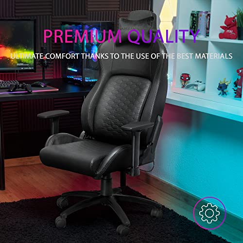 Mars Gaming MGC-Ultra Noir, Chaise Gaming Ergonomique, Retour Ergofit, Accoudoirs 3D, Support Lombaire + Coussin Cervical, roulettes XL – Image 5