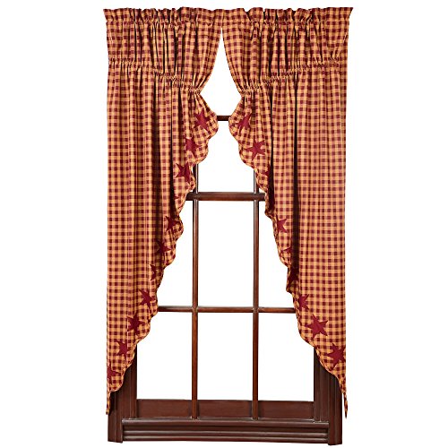VHC Brands Star Check Curtain Prairie Set of 2 Burgundy Tan 63×36