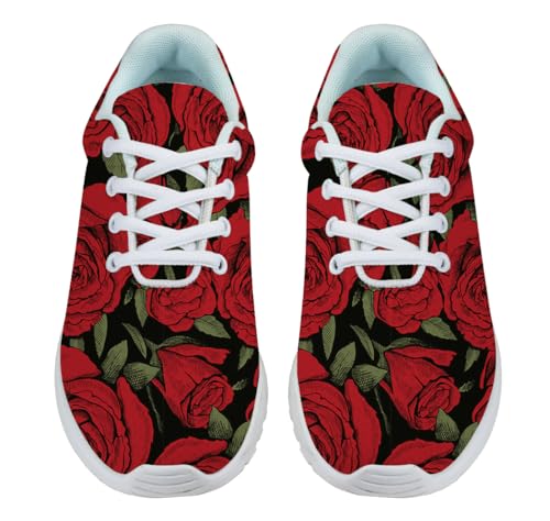 Red Rose Flower Shoes for Women Men Trail Running Casual Fashion Sneakers Slip-on Tennis Shoes