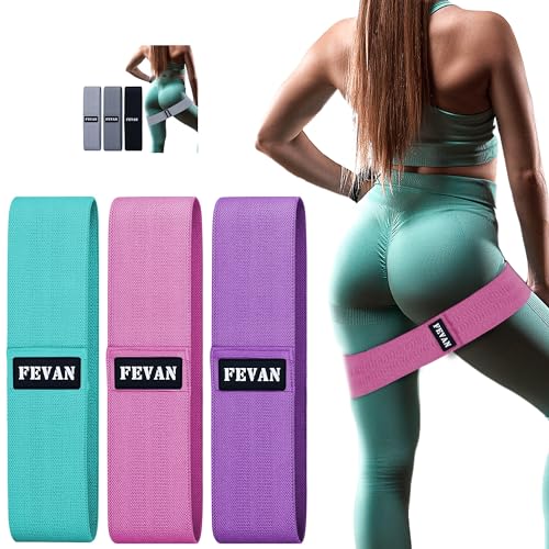 FEVAN Pack 3 Bandas Elasticas Musculacion - Gomas Elasticas Musculacion Antideslizantes de Tela - Cintas Elasticas Musculacion para Gluteos, Piernas, Yoga, Pilates, Crossfit, Fitness (Rosa/Morado)