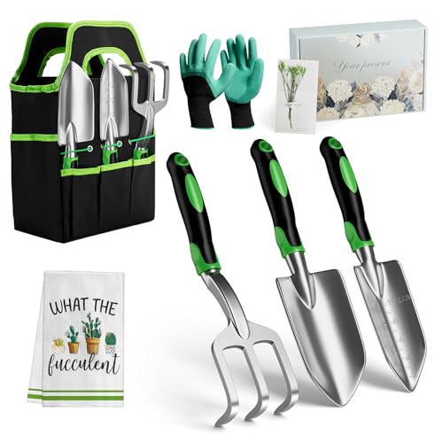Gardening Tool Set,Heavy Duty and Lightweight Aluminium Alloy Garden Tools with Non-Slip Rubber Grip,Ideal Gardening Hand Tools,Gardening Gifts for Women and Men