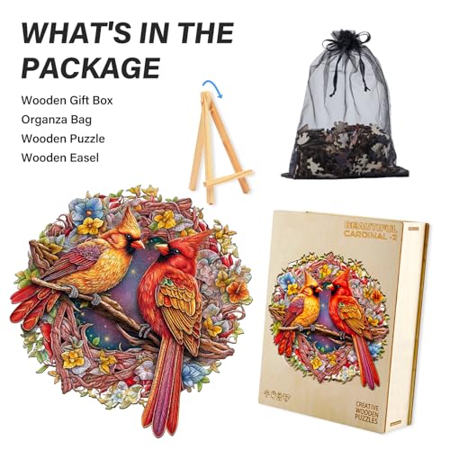 Rompecabezas de madera para adultos, 11,9 x 11,8 pulgadas, 200 piezas con tema de cardenales miniatura 3
